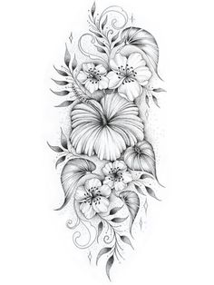 a black and white drawing of flowers on the side of a woman's arm