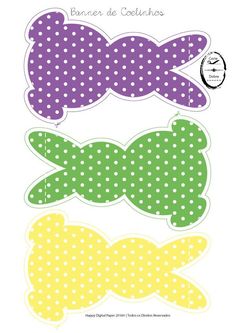 three pieces of paper with polka dots on them, one in green and the other in yellow