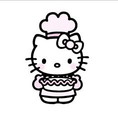 a hello kitty with a hot dog bun in her hand and a chef's hat on