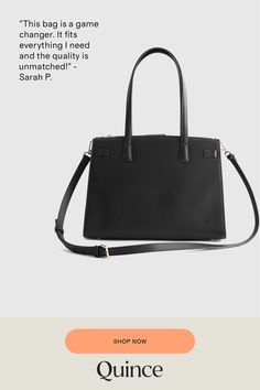 Keys, phone, wallet— this elegant triple compartment satchel is an organizer's dream bag. Made of premium pebbled Italian leather, this bag features a center zip compartment, and a detachable crossbody strap. Trust us when we say this will be your new favorite bag.  | Quince | Women's Italian Leather Large Triple Compartment Satchel in Black Office Bag With Adjustable Strap In Saffiano Leather, Office Saffiano Leather Shoulder Bag With Adjustable Strap, Travel Saffiano Leather Satchel With Gold-tone Hardware, Travel Satchel With Gold-tone Hardware And Saffiano Leather, Travel Satchel With Gold-tone Hardware In Saffiano Leather, Travel Satchel With Detachable Strap In Saffiano Leather, Saffiano Leather Satchel Shoulder Bag With Adjustable Strap, Travel Bags With Adjustable Strap In Saffiano Leather, Saffiano Leather Satchel For Travel