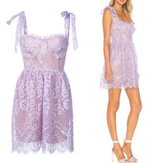 For Love & Lemons Valentina Lace Corset Mini Dress In Lavender Size S By Forloveandlemons, Size S. Great Condition. Fabric: Self: 56.3% Cotton, 43.7% Nylon; Lining: 97% Poly, 3% Spandex. Retailed $250 Sold Out Online. Approx Measurements: Pit To Pit 15", Waist 12-13" Across, Hip 18-19" Across, Length(Adjustable Self Tie Straps) 32" Made From A Gorgeous Lilac Pastel Purple Lavender Mesh Lace Fabric, This Style Has A Underwire Cups And Dainty Shoulder Tie Detail. Mini Length. There's Contrasting Nude Beige Liner With Back Zipper. Pair With Strappy Sandals To Finish Off Summer Style, Or Dress Up With Dainty Jewelry & Crystal Clutch For The Evening Tag: Lacedress, Angelic, Pasteldress, Paste Lace Corset Mini Dress, Lilac Pastel, Crystal Clutch, Corset Mini Dress, Lemon Dress, Jewelry Crystal, Lace Corset, Purple Lavender, For Love & Lemons