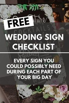 a sign that says free wedding sign checklist