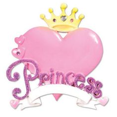 a pink heart shaped balloon with a crown on top and the word princess spelled in large letters