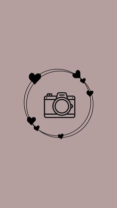 a camera with hearts around it on a pink background