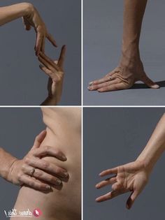 four pictures of hands reaching out to touch someone's chest