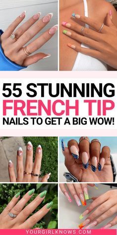 Classic French Manicure Acrylic, French Split Tips Nails, Dip Nails French Tip Color, Cute Easy French Tip Nails, French Nails Tips Colors, Colored French Tip Nail Designs, Latest French Tip Nails, Different French Tip Nail Designs, Acrylic Nails With Colored Tips