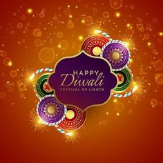 happy diwali festival with colorful lights and sparkles on red background for celebration