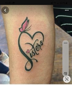 a tattoo with the word sister written on it and a butterfly sitting on top of it