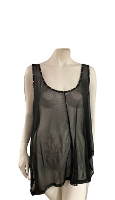 This Black Mesh tank  Top is perfect for layering, features studded front neckline and armhole  Size small/medium (oversized bigger size could rock just won't be as oversized on large/ Xlarge more fitted )  Made in Philadelphia. Soft nylon /spandex blend lace. Edgy Mesh Top For Party, Punk Style Mesh Top For Clubbing, Edgy Mesh Top For Club, Edgy Mesh Top For Summer Party, Gothic Mesh Top For Summer Party, Gothic Mesh Top For Night Out, Black Sheer Mesh Top For Festival, Punk Sleeveless Tank Top For Club, Punk Style Sleeveless Tank Top For Club