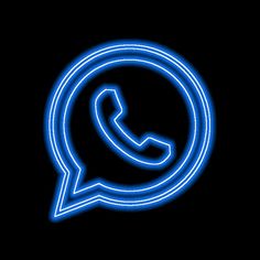 a neon blue whatsapp icon on a black background