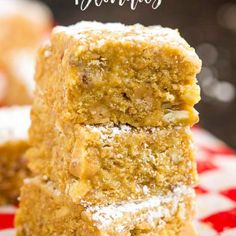 no bake blondies stacked on top of each other with the title above it