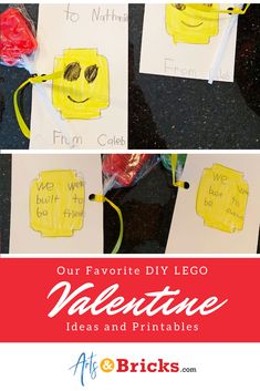 four pictures with the words our favorite diy lego valentine ideas and printables