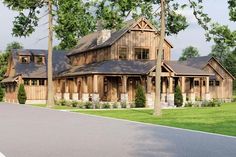 this is an artist's rendering of a house in the country style with lots of windows