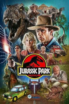 the movie poster for the film's first ever - released title, jurassic park