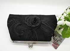 Black Evening Lace Floral Clutch Bag, Mother of Bride Clutch Bag, Evening Clutch Bag, Clutch Purse, Black Wedding Clutch Bag Red Satin Fabric, Lace Clutch, Clutch Purse Black, Opening An Etsy Shop, Floral Clutches