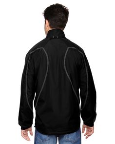 Fabric: 100% polyester 240T pongee, 2.3 oz./yd2/78 gsm LINING: 100% polyester taffeta; contrast 100% polyester mesh back Features: Inside storm placket with chin guard Reflective stripe on center front zipper tape Contrast reverse coil zippered pockets with self fabric Reflective stitching on external locker loop at back neck Adjustable cuffs with tabs Dropped back hem with adjustable shockcord Black Waterproof Track Jacket For Sports, Black Nylon Windproof Track Jacket, Black Technical Nylon Windbreaker, Durable Long Sleeve Sports Outerwear, Functional Black Nylon Track Jacket, Black Nylon Track Jacket For Sports, Technical Nylon Track Jacket Windproof, Technical Nylon Windproof Track Jacket, Technical Windproof Nylon Track Jacket