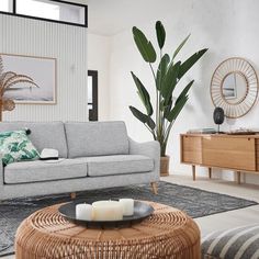 a living room filled with furniture and plants