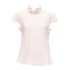 GIAMBATTISTA VALLI 100% silk light pink ruffle trim lettuce hem blouse IT40 XS Reference: LACG/A00397 Brand: Giambattista Valli Designer: Giambattista Valli Material: Silk Color: Pink Pattern: Solid Closure: Keyhole Button Lining: Pink Fabric Extra Details: Keyhole back. Made in: Italy CONDITION: Condition: Fair, this item was pre-owned and is in fair condition. Please refer to image gallery for thorough condition check. Yellow collar. Dirt at left sleeve and front center hem. Snag at front righ Feminine Silk Ruffled Blouse, Feminine Silk Blouse With Ruffles, Feminine Ruffled Blouse For Daywear, Sleeveless Silk Blouse With Ruffles, Spring Silk Blouse With Lace Trim, Fitted Pink Blouse With Ruffle Hem, Silk Ruffle Top For Daywear, Elegant Pink Blouse With Ruffle Sleeve, Pink Blouse With Ruffle Hem And Ruffled Collar