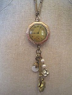 Junk Jewelry, Vintage Jewelry Crafts, Vintage Repurposed, Vintage Jewelry Art, Old Watches, Assemblage Jewelry