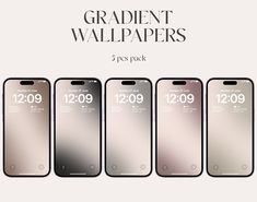 four iphones with the text'gradient wallpapers'in three different colors