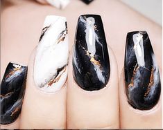 Black Marble Nail Designs, Lv Nails, Marble Nails Tutorial, Black Marble Nails, Ombre Acrylic, Acrylic Nail Polish, Skin Goals, Popular Nail Art, Marble Nail Designs