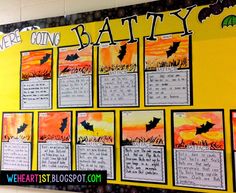 a bulletin board with bats on it