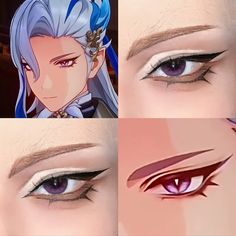 Zhongli Eye Makeup, Genshin Impact Inspired Makeup, Anime Eyes Makeup Cosplay, Genshin Inspired Makeup, Anime Inspired Makeup Looks, Anime Eyes Makeup, Genshin Eyes, Cosplay Makeup Ideas, Anime Makeup Looks