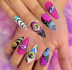 Nail Art Funky, Cute Funky Nails, Rave Nails, Nails Y2k, Art Funky, Eye Nail Art, Witchy Nails, Funky Nail Art, Super Cute Nails