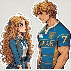 an image of a man and woman in school uniforms with curly hair standing next to each other