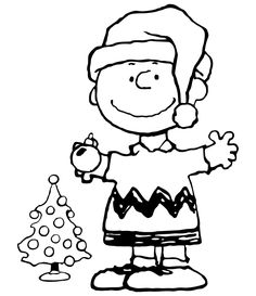 a black and white drawing of a person holding a christmas ornament in front of a tree