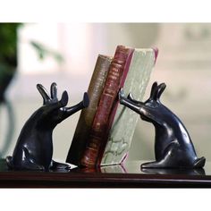 Rabbit Pushing Books Bookends By SPI Home | Bookends | Modishstore Brass Animal Book Ends, Bookend Shelf Brackets, Brass Duck Head Bookends, Bookends Fireplace, Bookend Baby, Cast Iron Set, Decorative Bookends, Book Ends, Bunny Art