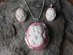 CLEARANCE -Cameo Locket & French Lever Back Earrings Set- Sisters, Mother Daughter - Generations - F Pink Jewelry Sets For Mother's Day, Sterling Silver Cameo Jewelry For Anniversary, White Locket Jewelry For Mother's Day, Silver Cameo Earrings As A Gift, Sterling Silver Cameo Jewelry For Gift, Wedding Sterling Silver Cameo Jewelry, Cameo Earrings For Gift, Silver Cameo Jewelry For Anniversary, Elegant Pink Locket Jewelry