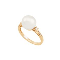 Stay classic and on-trend all at the same time with this chic ring! A head-turning 10-10.5 mm white freshwater pearl is set atop a dainty 14K gold band, dotted with sparkling round-cut diamonds totaling 1/10 ct. Ring face measures 1/2 by 1/2 inches. Size: one size.  Gender: female.  Age Group: adult. Chic Rings, White Freshwater Pearl, Gold Band, Round Cut Diamond, Gold Bands, Women Rings, Round Cut, Fresh Water, Freshwater Pearls