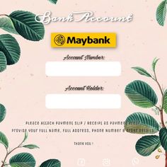 an image of a bank card with leaves on it and the words maybank written in yellow