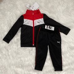 New With Tags. Puma Baby Toddler Zip Jacket With Matching Pants, 2pc. Set, Size 24 Months Color: Black, Red, White Sporty Winter Sports Sets, Sporty Long Sleeve Playtime Sets, Casual Long Sleeve Training Sets, Sporty Red Long Sleeve Set, Red Sports Sets For Winter, Red Sporty Playtime Sets, Black Winter Sports Sets, Red Winter Sports Sets, Red Long Sleeve Sports Sets