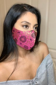 $20.00 Fuchsia/Magenta Cloth Face Mask Cloth mask: Brocade - Lined with Pure Sustainable Cotton 3 layer Breathable, Reusable And Washable facemask with sustainable cotton fabric layer for comfort and protection.  Elastic earloop close-fitting mask.  #homemadefacemask #clothfacemask #designerfacemask #easymask #manpreettoor Manpreet Toor, Arabic Woman, Bridal Mask, Silk Mask, Designer Face Mask, Cloth Mask, Steve Job, Fabric Mask, Stylish Face Mask