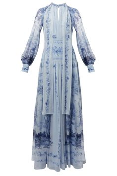 ERDEM-Blouson Sleeve Neck Tie Gown- Uzun Boy, Frock For Women, Sleeve Gown, Blouson Sleeve, Yellow Silk, Luxury Dresses, British Fashion, Soft Yellow, Gowns With Sleeves