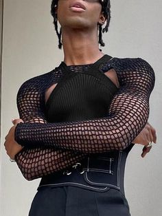 Mens Mesh Vest Set SKUI97866 – INCERUNMEN Mode Queer, Men Vest, Mesh Vest, Mesh Short, Queer Fashion, Short Vest, Character Outfits, Mode Inspiration