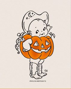 a drawing of a child holding a pumpkin