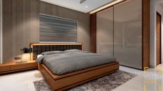 a bedroom with a bed, dressers and ceiling fan in it's center