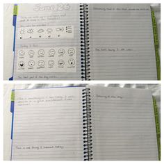 two notebooks with writing on them, one is empty and the other has an open page