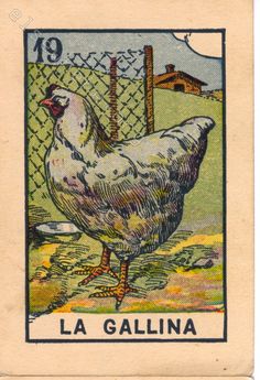 a postage stamp with a chicken on it's back and the words la galina written