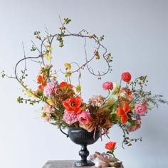 a vase filled with flowers sitting on top of a table