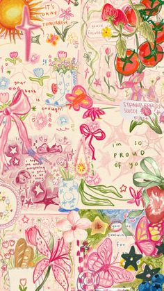 an image of flowers and butterflies on a pink background with the words i love you