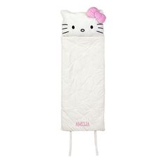 a white sleeping bag with a hello kitty on it