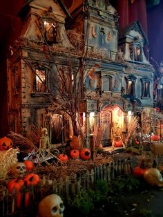 an elaborate halloween display in front of a house