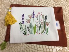 Cotton pouch bag , hand embroidered with colorful wild flowers, handmade, carryall accessories, mothers day gift, ready to ship, DANAE by Apopsis on Etsy Little Luxuries, Medicine Cards, Cotton Pouch, Store Jewelry, Embroidered Art, Purse Accessories, Toiletry Storage, Stay Organized, Pouch Bag