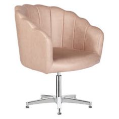 an office chair with chrome legs and a pink upholstered seat, viewed from the front