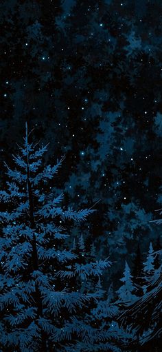 the night sky is full of stars and trees