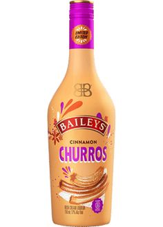 bailey's cinnamon churros syrup bottle on white background with clipping for text